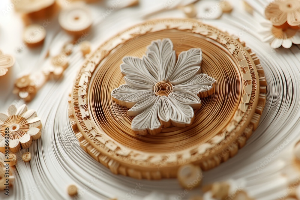 Poster intricate paper cut quilling filigree cryptocurrency coin with blockchain networks - digital currenc