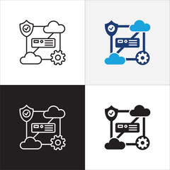 Business data cloud storage set. Icon related to network, data, cloud, storage, network, access, administrator, security, authentication, server. Vector illustration in thin line flat design