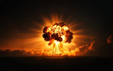 A dramatic explosion with bright colors illuminating the dark sky, showcasing the powerful force of destruction and chaos.