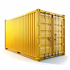 a yellow shipping container on white background