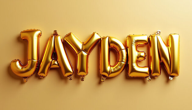 JAYDEN Golden 3D Balloon Letters on Solid Color Background