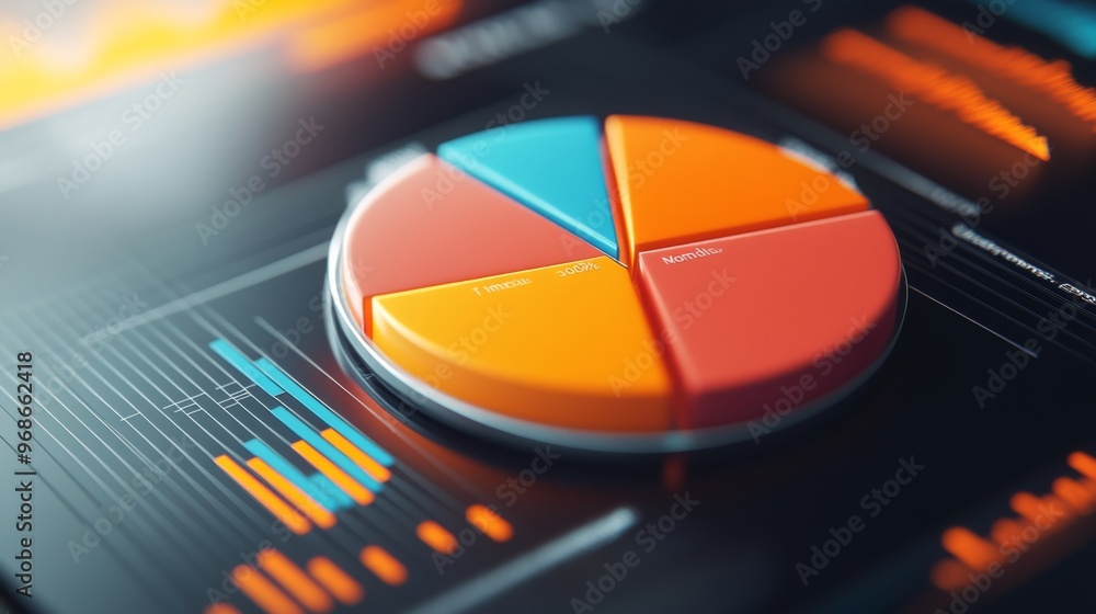 Poster close-up of a 3d pie chart with interactive elements, including hover effects and clickable segments