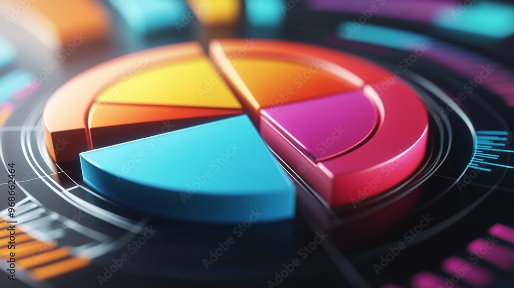 Fototapete close-up of a 3d pie chart with interactive elements, including hover effects and clickable segments