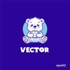 Cute Polar bear sitting logo, vector, mascot, character, cartoon, illustration, eps10
