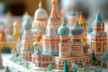 Obraz premium Intricate Paper Cut Quilling Art of Kremlin in Moscow with Russian Architectural Patterns