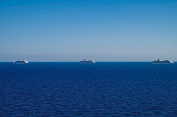 Huge modern Costa cruiseship or cruise ship liner at sea in summer during Caribbean cruising dream...