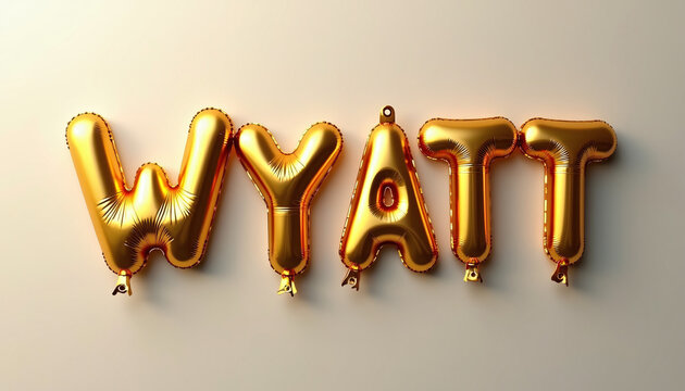 WYATT Golden 3D Balloon Letters on Solid Color Background