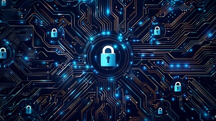 Digital Lock Symbols and Circuit Patterns Representing Modern Cybersecurity Solutions