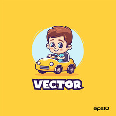 Naklejka premium the kid ride toy car logo, vector, mascot, character, cartoon, illustration, eps10