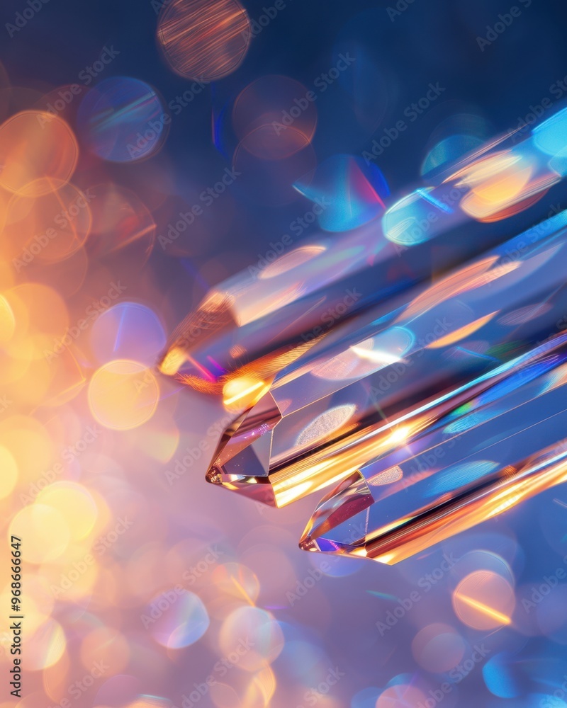 Poster shimmering crystal formations reflecting colorful bokeh lights, creating a magical and ethereal atmo