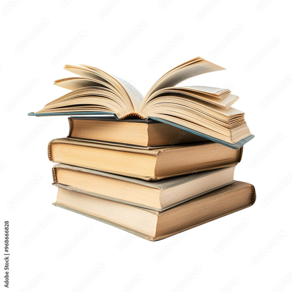 Poster stack of open books isolated on white background