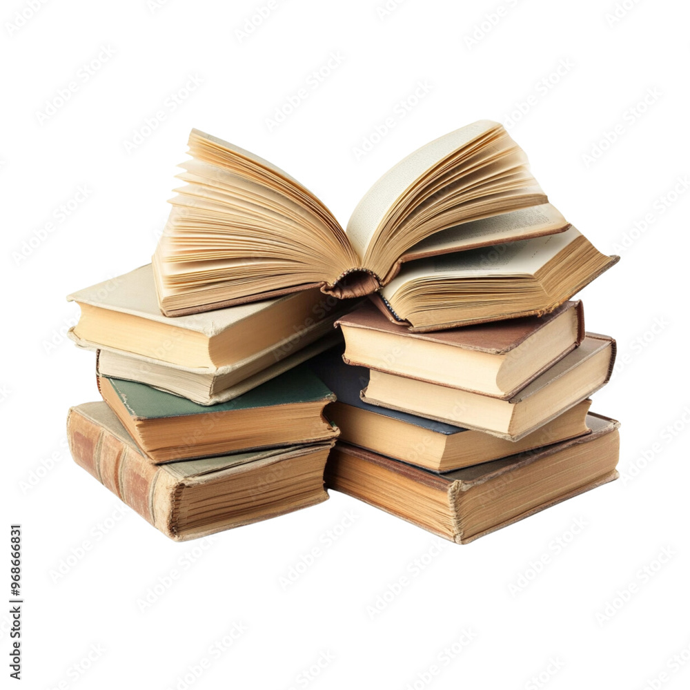 Poster a stack of open books isolated on a white background