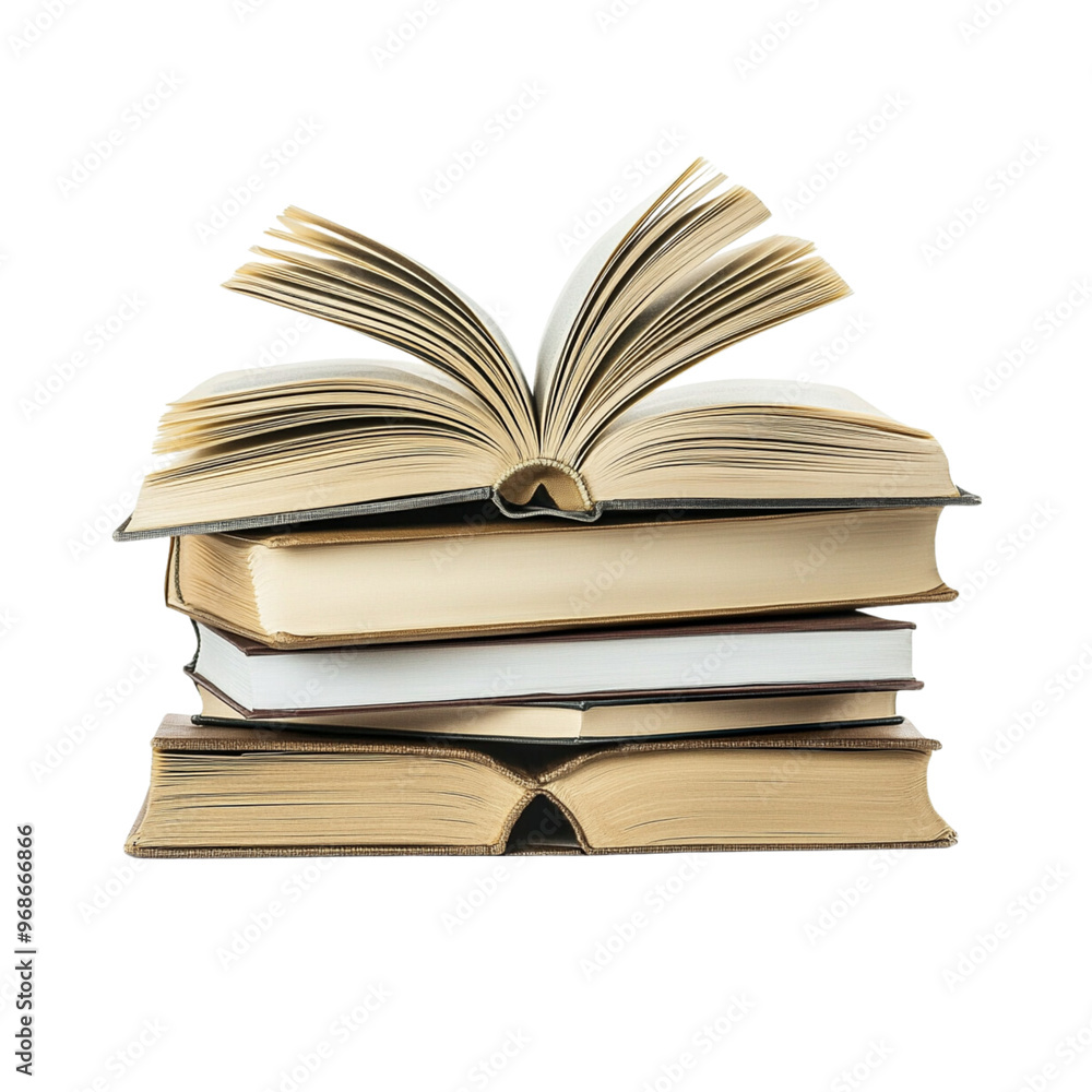Poster a stack of open books isolated on a white background