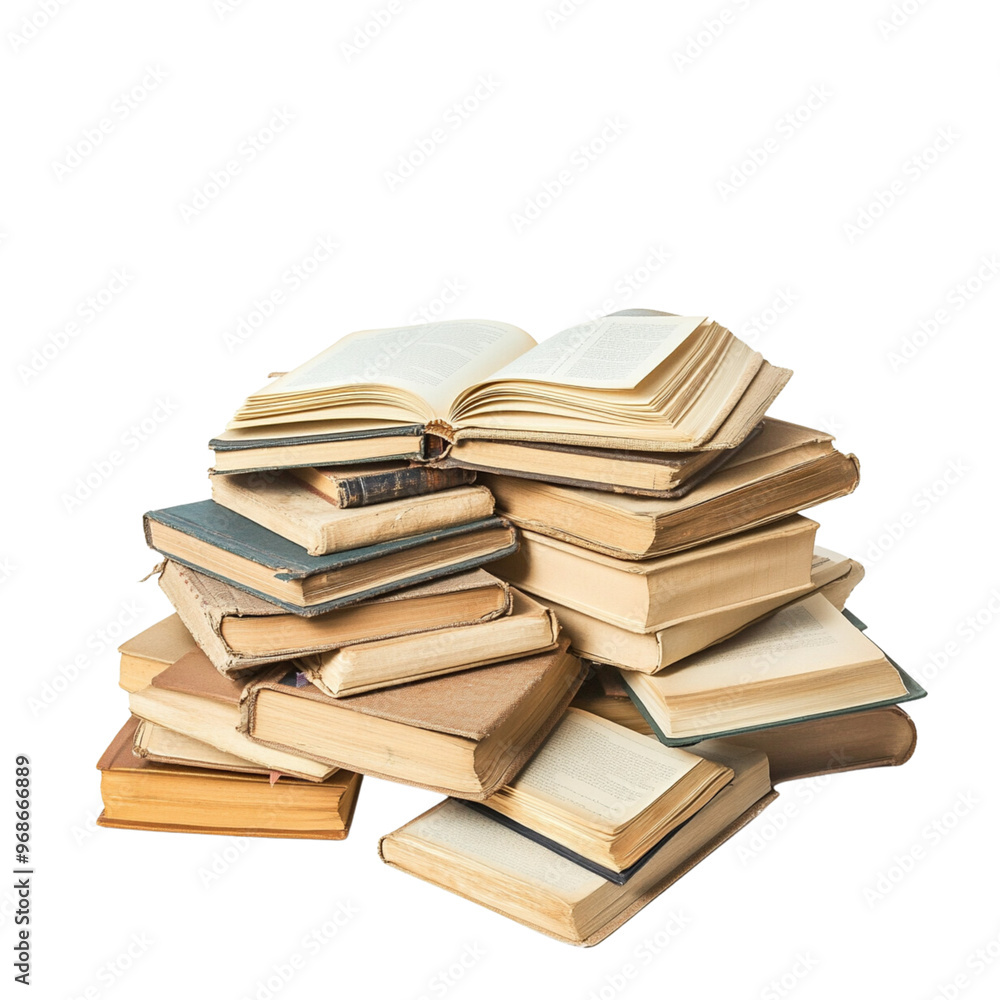 Poster a stack of open books isolated on a white background