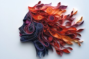 Intricate Paper Cut Quilling Person with Tangled Thread Representing Mental Struggle for Clarity