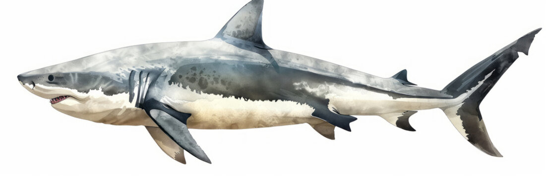 Side view full body of a shark isolated on a white background, in a cute cartoon animal style with bright colors.