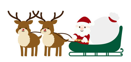 Obraz premium ソリに乗ったサンタクロースとトナカイのイラスト