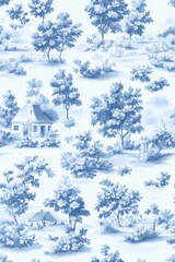  The seamless design includes ornate floral details and detailed vignettes of pastoral scenes