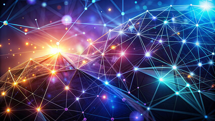 Obraz premium Colorful connections form a dynamic network of nodes, representing data flow and technology in a vibrant digital landscape, showcasing modern communication