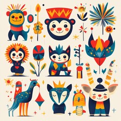 Cute Animal Characters in a Colorful Illustration