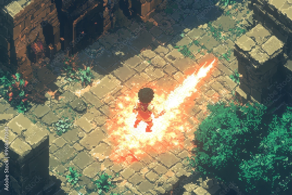 Poster pixel wizard unleashing lightning bolt in epic 8-bit rpg turn-based battle.