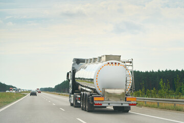 Tanker truck transporting hazardous materials on highway