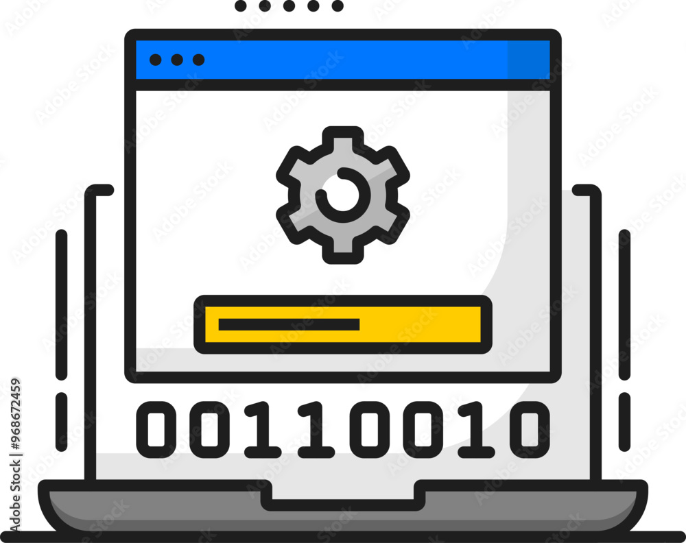 Poster laptop system or software update color line icon. computer driver upgrade, pc application or service