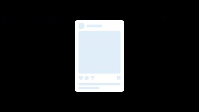 Social media post Instagram frame with scrolling and like animation, there is a transparent solid shadow. Transparent Background Alpha Channel Only On 4K