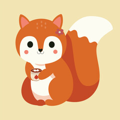 Squirrel holding a cup in flat style