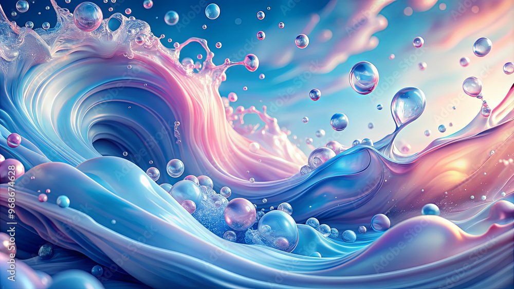 Poster the scene captures dynamic waves rolling in, embellished with vibrant colors and countless bubbles r