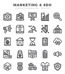 Marketing & SEO Lineal icons collection. 25 icon set in a Lineal design.