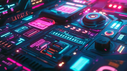 Techno-futuristic nostalgia close-up, retro tech, neon details, futuristic vibes