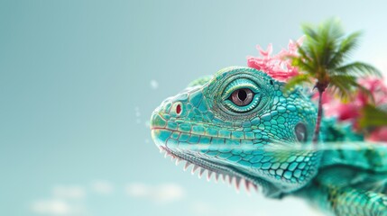 Fototapeta premium Enchanting double exposure of a reptile with scenic natural backgrounds, highlighting the diversity and beauty of these fascinating animals in their habitat, ultra-realistic, vibrant colors,