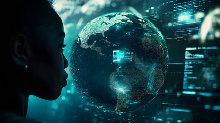 3D digital illustration of global brain network on blue earth globe, representing technology and communication