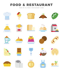Set of Food and Restaurant Icons. Simple Flat art style icons pack.