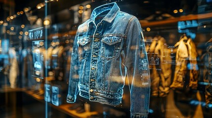 Fototapeta premium Denim Jacket Display in a Retail Store with Holographic Effect
