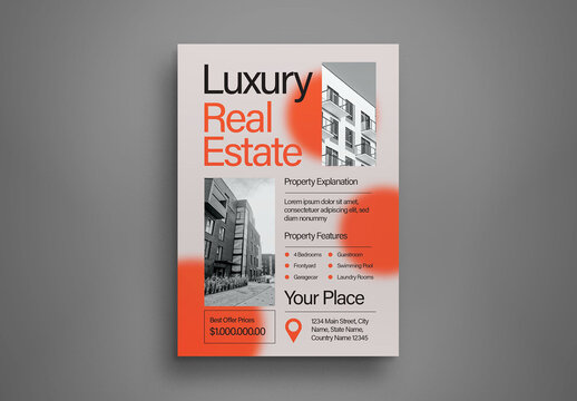 Gray Orange New Grunge Luxury Real Estate Flyer Layout