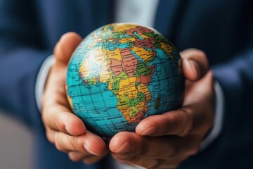 A business facing the challenge of entering a new international market, with a manager navigating cultural differences, Symbol of expansion, Global management