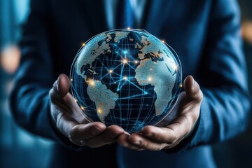 A business facing the challenge of entering a new international market, with a manager navigating cultural differences, Symbol of expansion, Global management