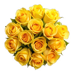 Bouquet of yellow roses top view isolated on transparent background