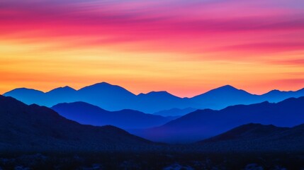 Obraz premium vibrant sunset over mountain silhouettes