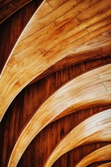 Obraz premium Intricate wooden design featuring curved beams that create a stunning architectural pattern and texture.