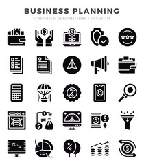 Business Planning Icons Pack. Glyph icons set. Glyph icon collection set.