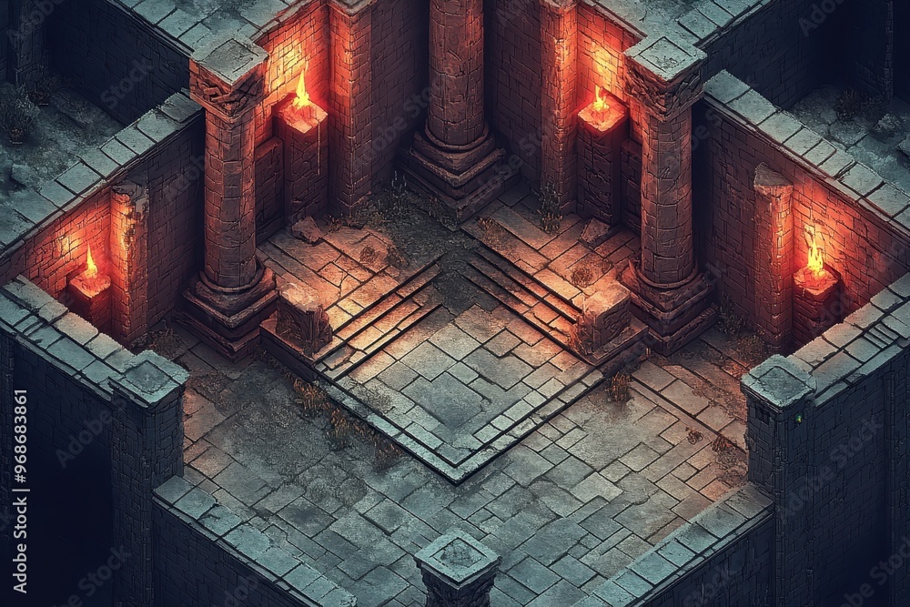 Poster retro 16-bit pixel dungeon adventure with treacherous corridors and deadly spike traps - rpg gaming 