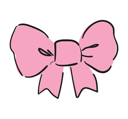 Hand drawn sketch Bow, Pink Bow Isolated On White Background