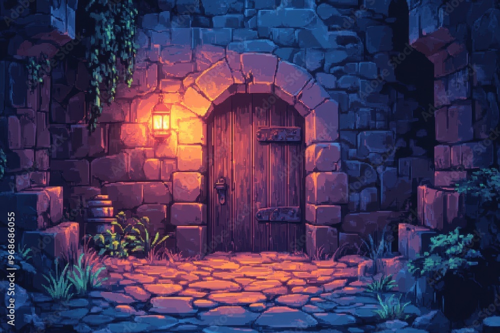 Poster pixelated dungeon adventure - retro 16-bit rpg exploration with trap doors and hidden passages