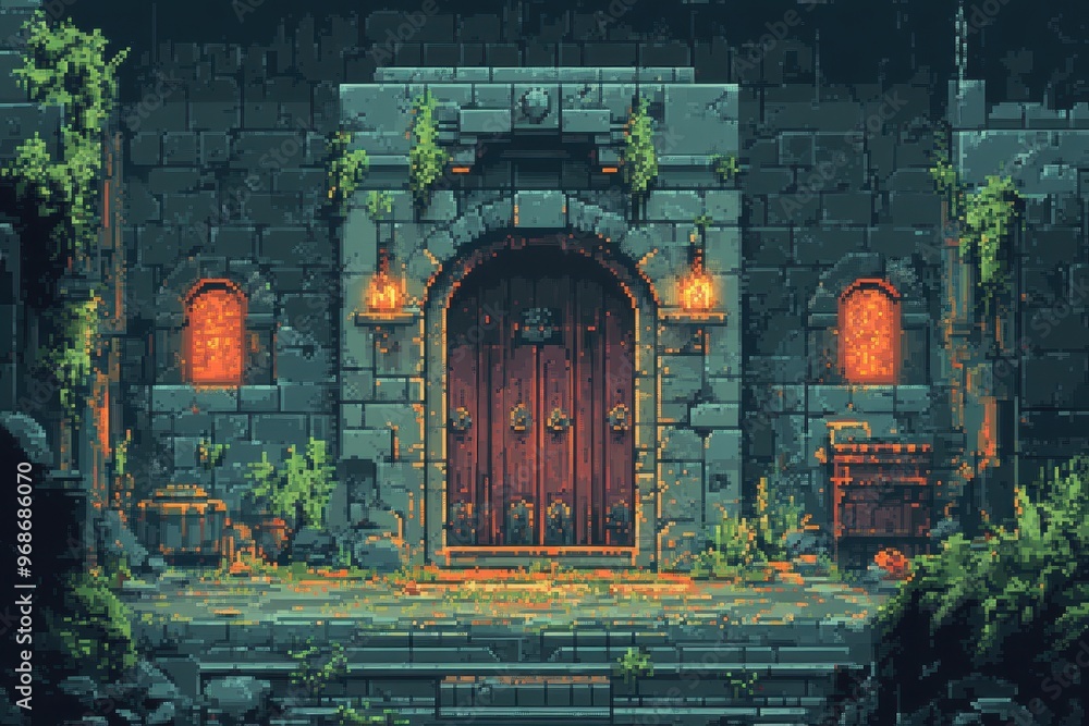 Aufkleber pixelated dungeon delve: 16-bit retro rpg exploration with traps and secret passages