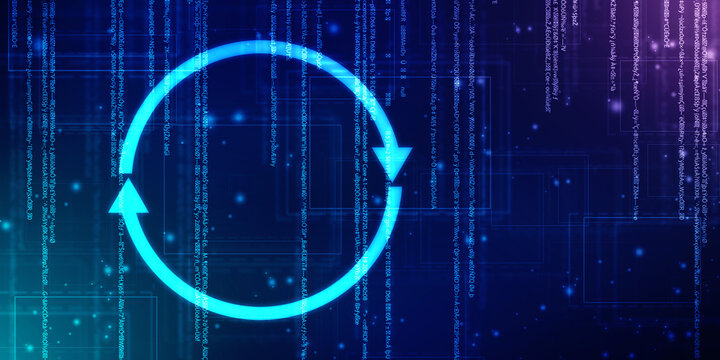 Update icon with binary codes on technology abstract background, Update System Upgrade Software version technology concept
