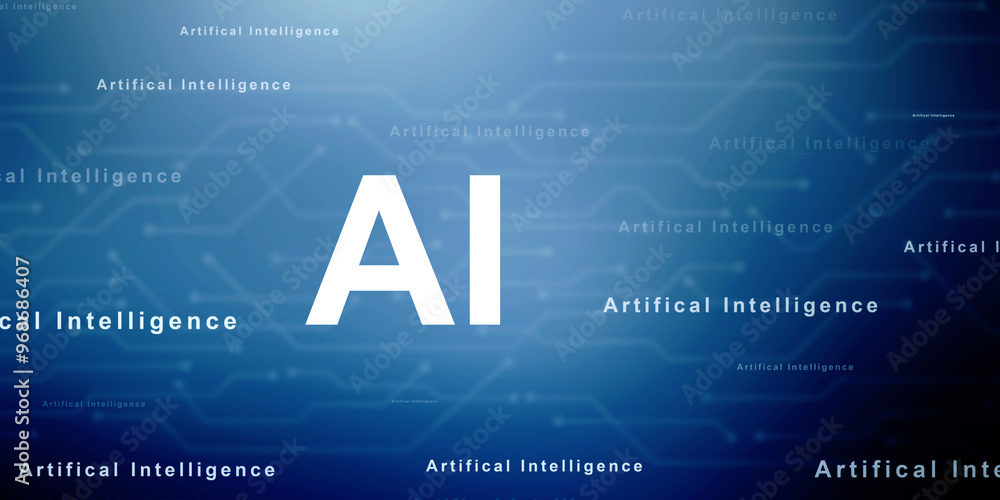 Poster abstract futuristic digital and technology on blue color background. ai(artificial intelligence) wor