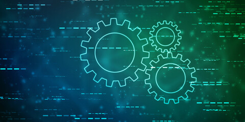 Process management, optimization operation, fix strategy industry, transmission gears wheel, software update status, Cog Gear Wheel with social media icons on the technology abstract background